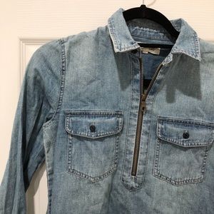 Madewell Quarter Zip Denim Button-Up